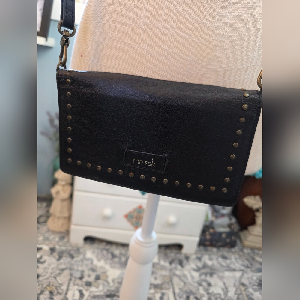 The Sak Black Crossbody Bag with Gold Studs